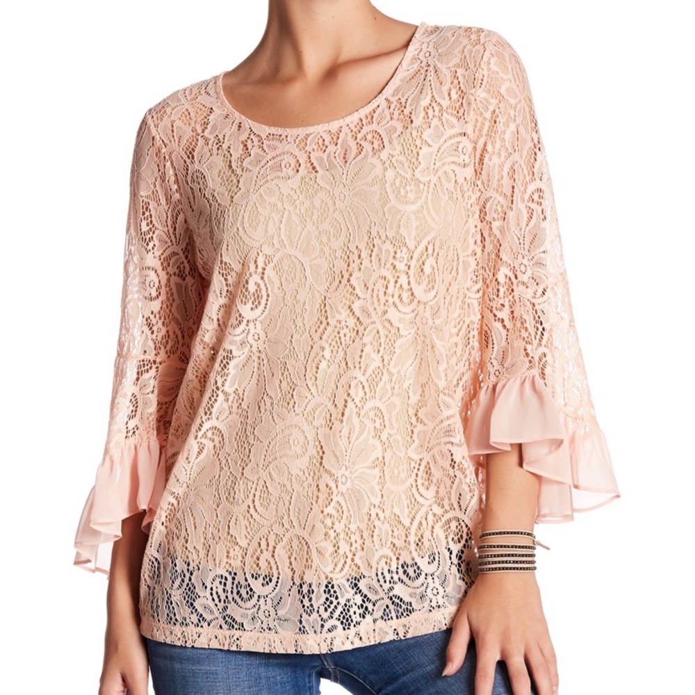 Anthropologie Pleione lace,ruffle bell sleeve top